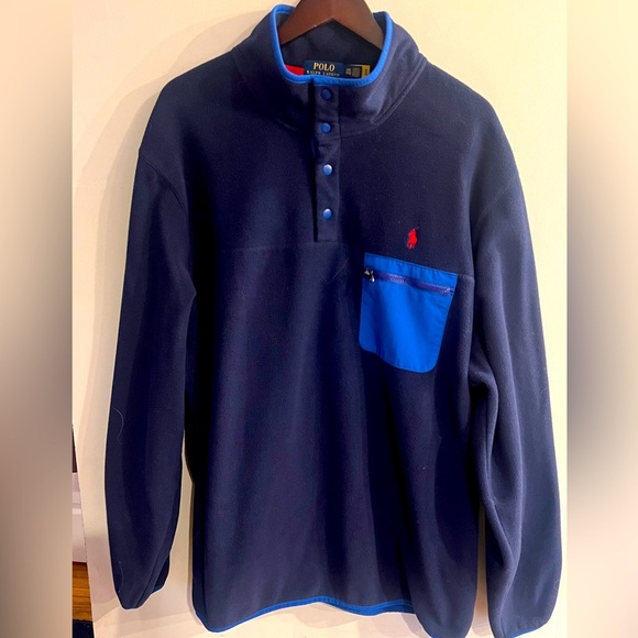 POLO RALPH LAUREN Men’s Navy Blue Button Up Fleece Size XXL - Picture 1 of 6